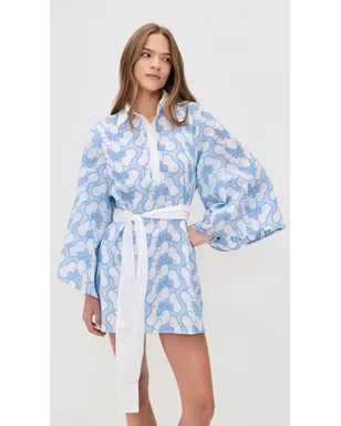 SUNDRESS ルピ ショートカバーアップ アイレット蝶柄 ブルー - サムネイル2