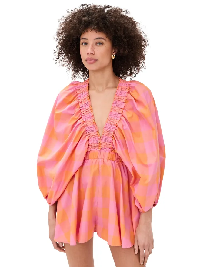 Sundress SUNDRESS アリシア ロンパース ギンガムチェック オレンジとピンクの商品画像