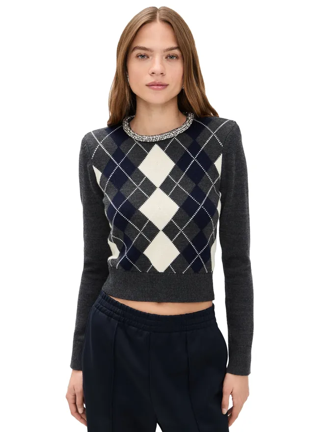 self-portrait Self Portrait アーガイル柄クリスタルトリムセーターの商品画像