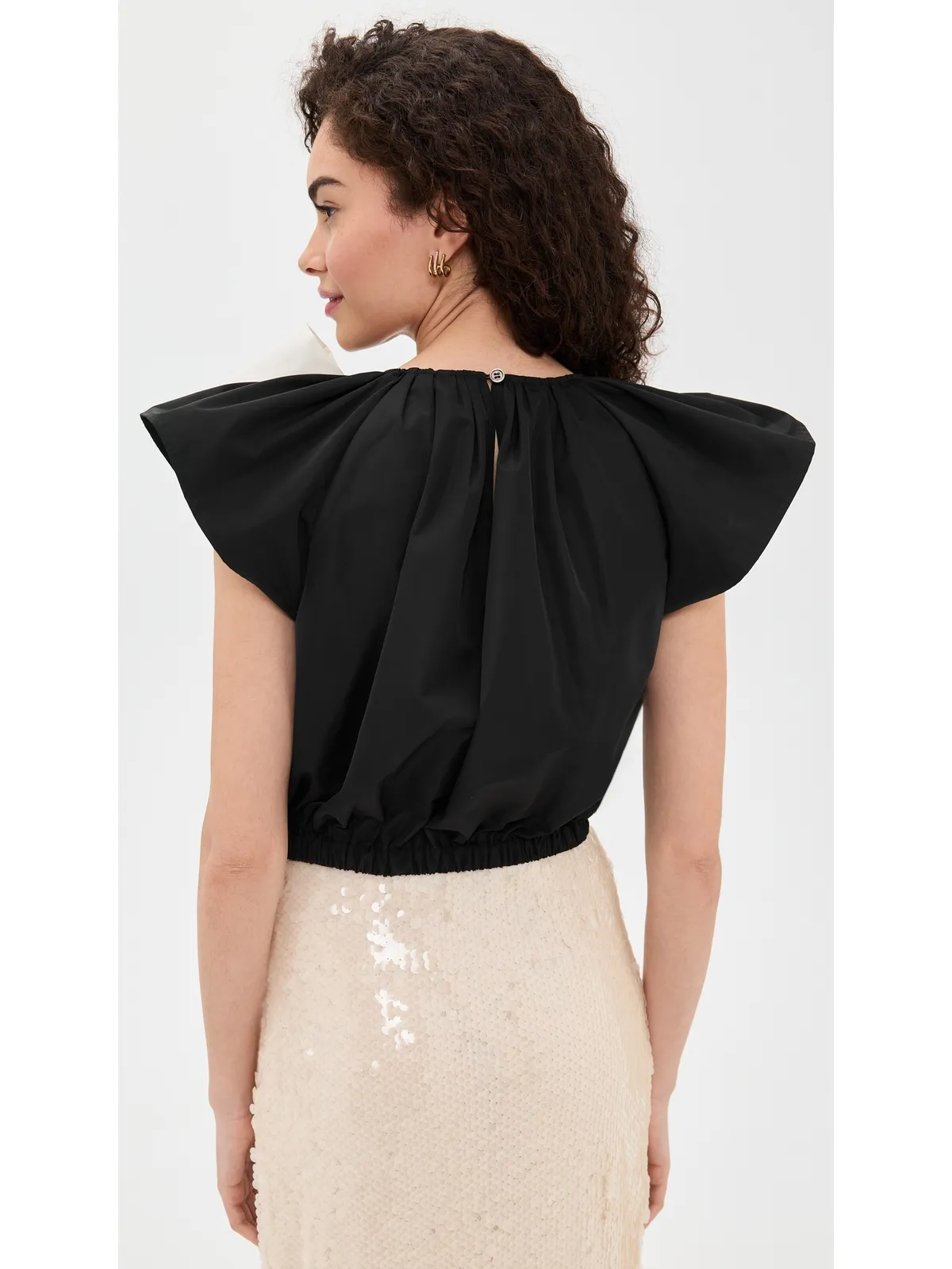 Sea Laurie Solid Flutter Sleeve Top Black L - 画像3