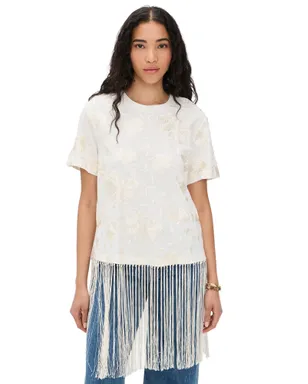 Sea Rafina Eyelet Embellished T-Shirt with Fringe White - サムネイル1