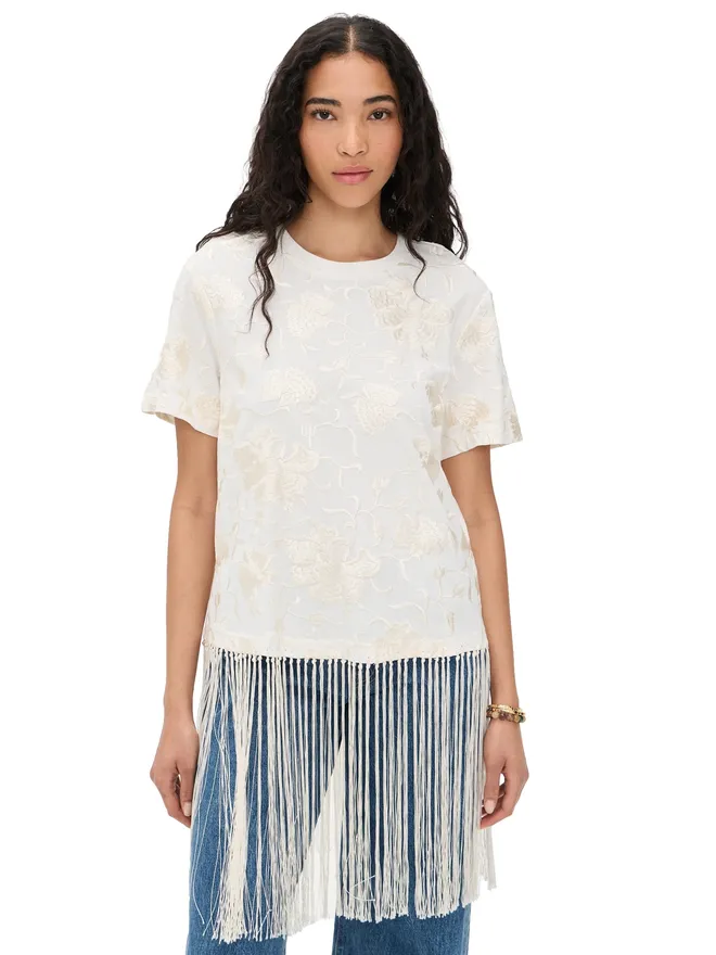 Sea Sea Rafina Eyelet Embellished T-Shirt with Fringe Whiteの商品画像