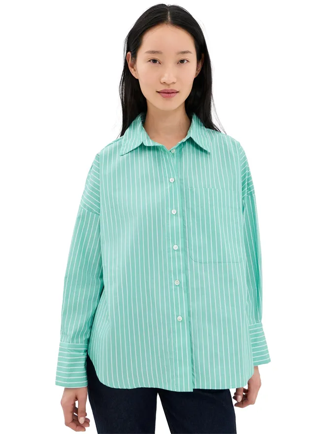 Secular Secular ブレディ ボタンダウンシャツ ターコイズストライプの商品画像