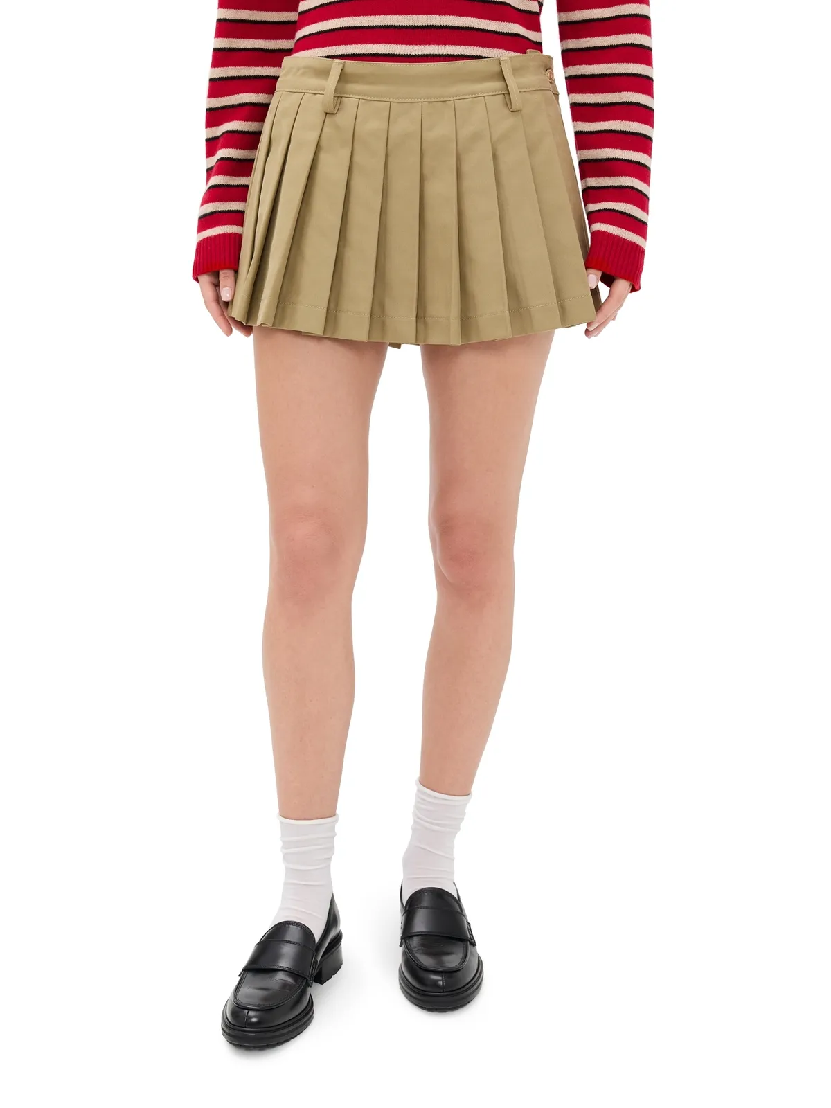7 For All Mankind プリーツミニスカート ツイル サンドストーム - 画像1