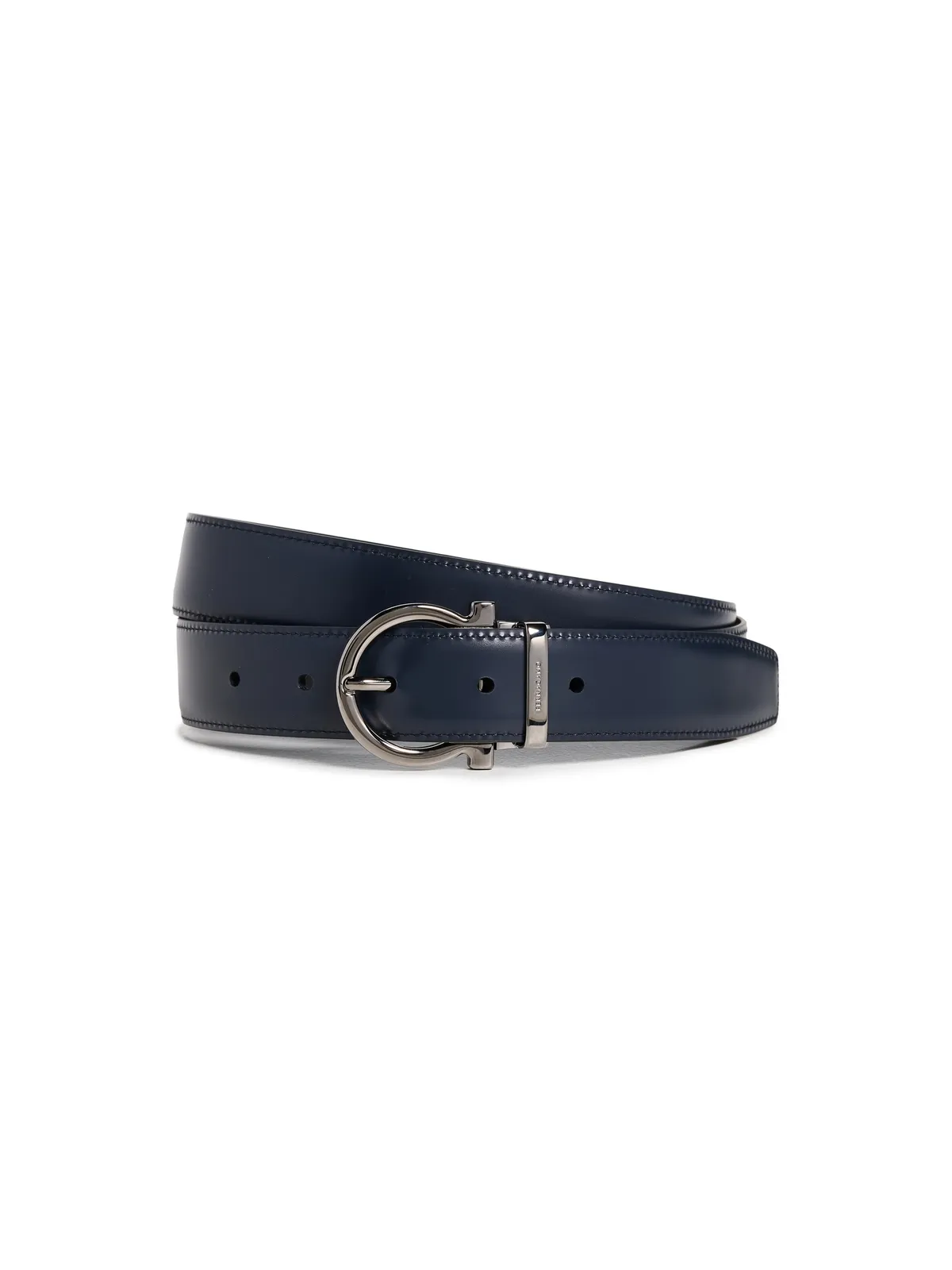 FERRAGAMO シングル ガンチョ リバーシブル Paloma レザー ベルト 黒/ブルー・マリン 105 - 画像1