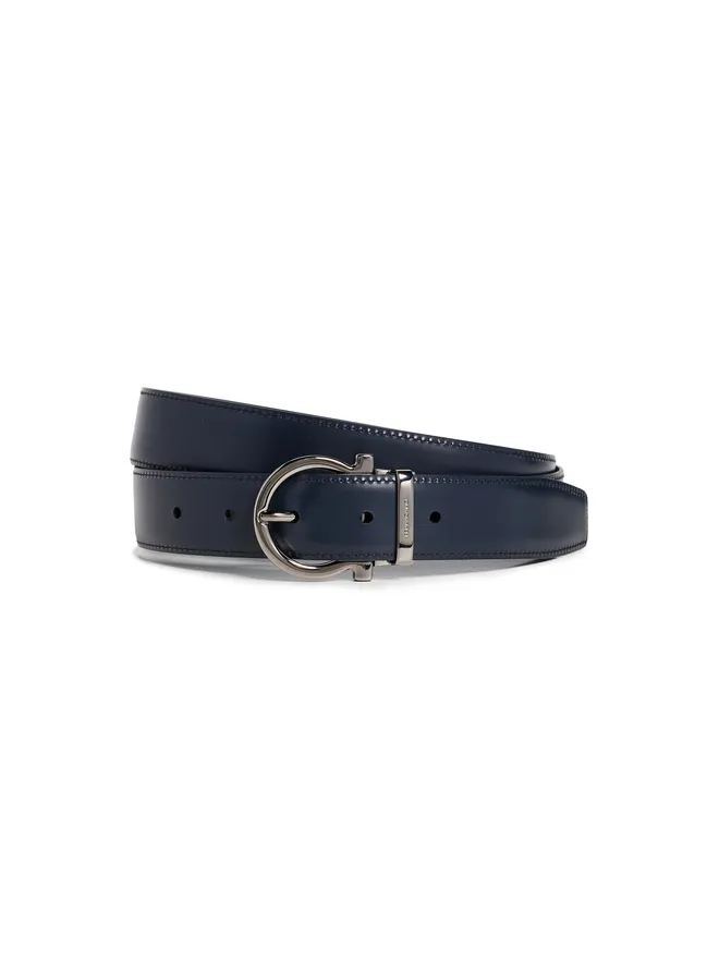 FERRAGAMO FERRAGAMO シングル ガンチョ リバーシブル Paloma レザー ベルト 黒/ブルー・マリン 105の商品画像