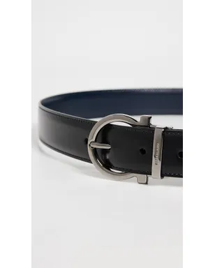 FERRAGAMO シングル ガンチョ リバーシブル Paloma レザー ベルト 黒/ブルー・マリン 105 - サムネイル4