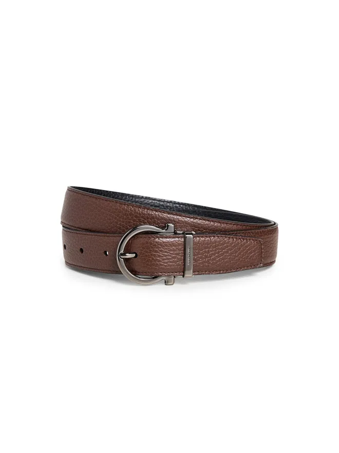 FERRAGAMO FERRAGAMO シングル ガンチョ ペブルドレザー ベルト ココアブラウンの商品画像
