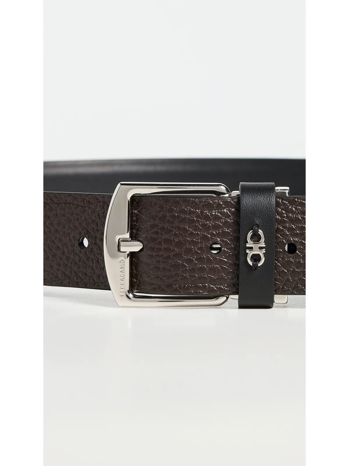 FERRAGAMO Square Buckle リバーシブル レザーベルト ネロ/ T.モロ 105 - 画像5
