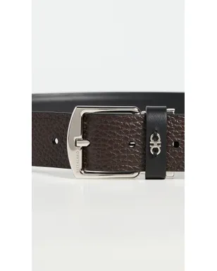 FERRAGAMO Square Buckle リバーシブル レザーベルト ネロ/ T.モロ 105 - サムネイル5