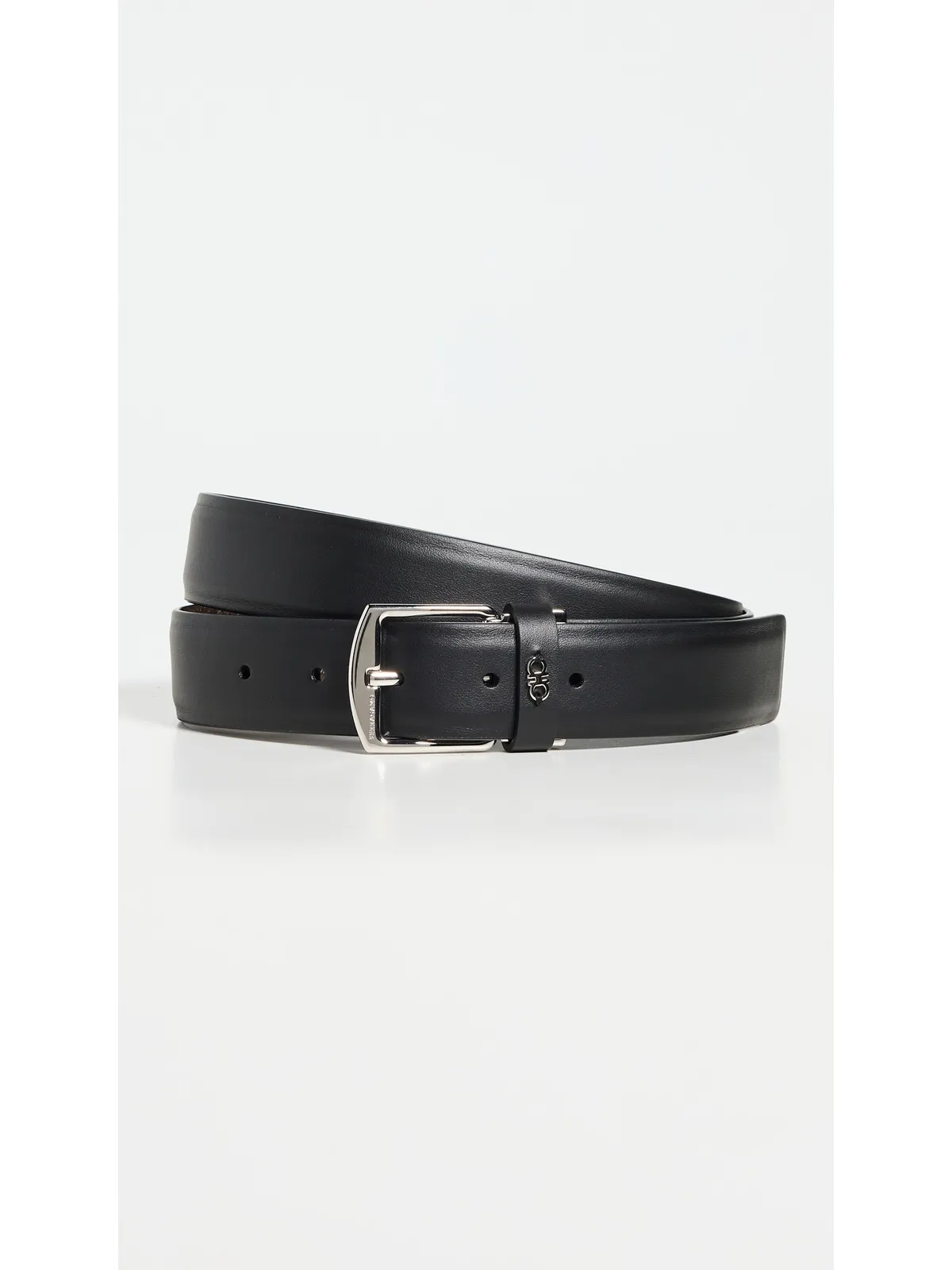FERRAGAMO Square Buckle リバーシブル レザーベルト ネロ/ T.モロ 105 - 画像2