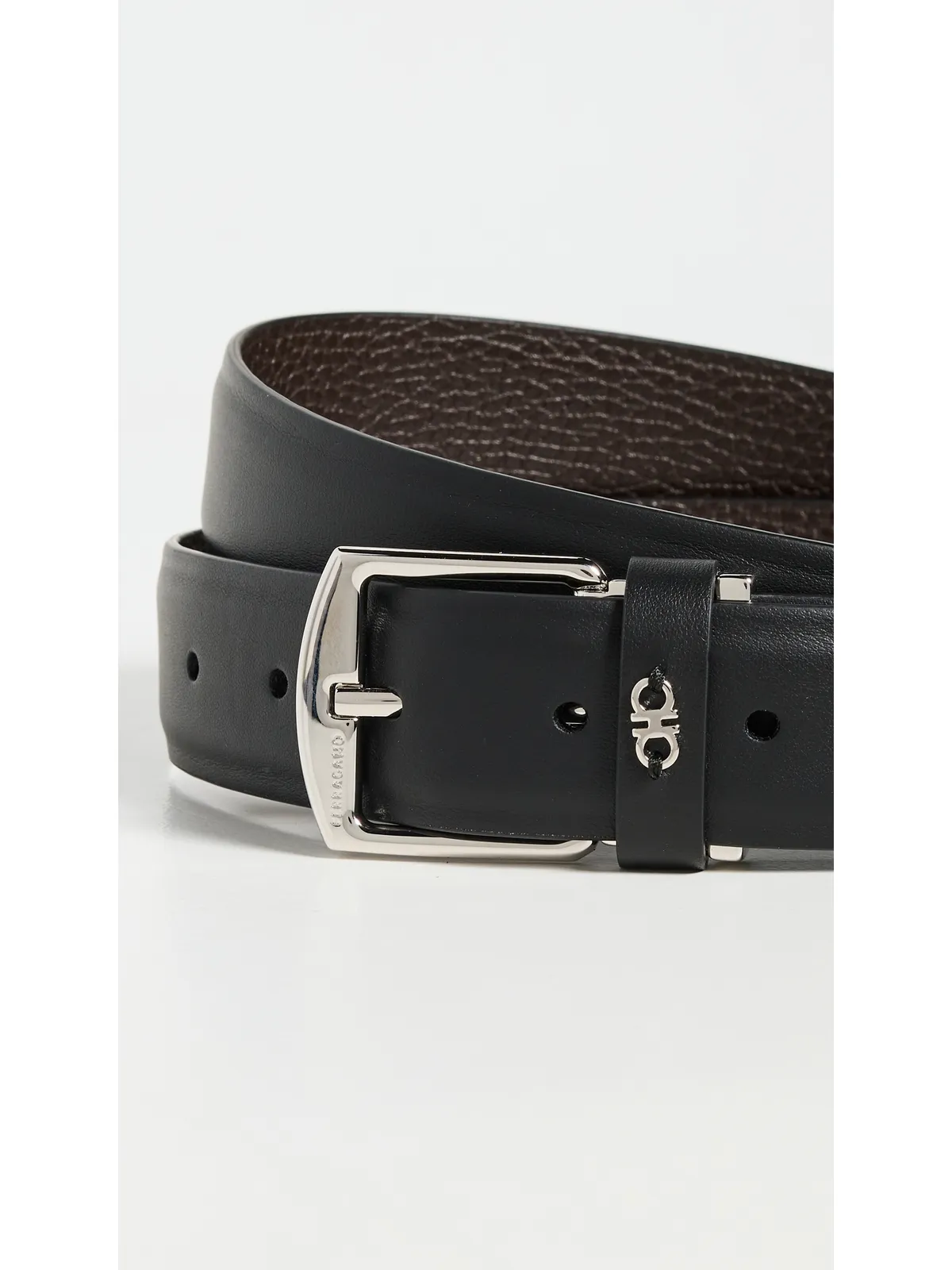 FERRAGAMO Square Buckle リバーシブル レザーベルト ネロ/ T.モロ 105 - 画像4