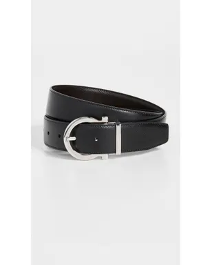 FERRAGAMO シングル ガンチーニ リバーシブル ベルト ブラック/ヒッコリー 38 - サムネイル2