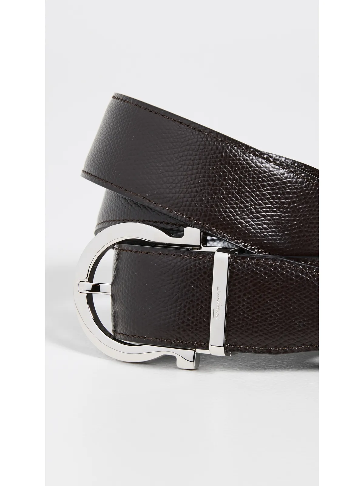 FERRAGAMO シングル ガンチーニ リバーシブル ベルト ブラック/ヒッコリー 38 - 画像4