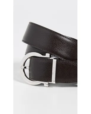 FERRAGAMO シングル ガンチーニ リバーシブル ベルト ブラック/ヒッコリー 38 - サムネイル4