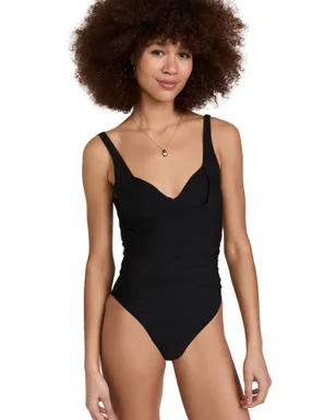 solido アンダーワイヤー入り シャーリング ワンピース水着 - サムネイル1