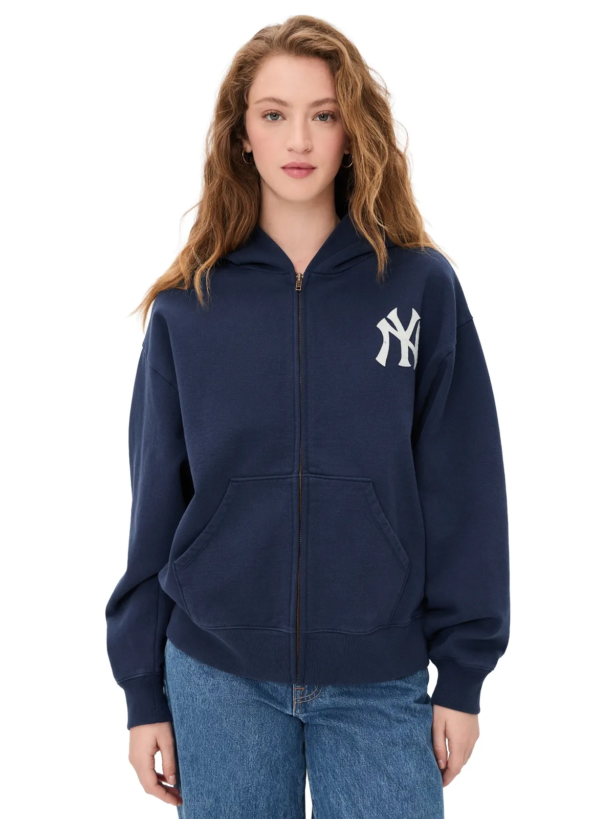 Sporty & Rich Heritage Yankees ジップフーディー ダークネイビー - 画像1