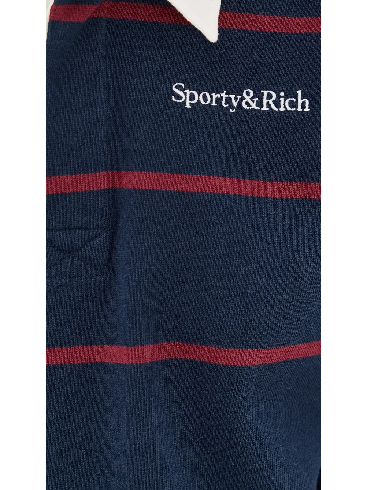 Sporty & Rich Serifロゴ ラグビーポロシャツ ダークネイビー/ホワイト/メルロー - 画像6