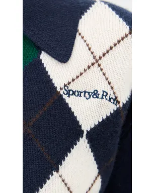 Sporty & Rich セリフ ロゴ アーガイル カシミヤ ポロシャツ - サムネイル6
