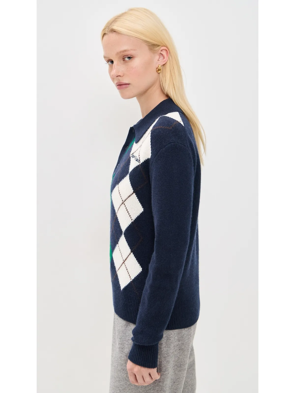 Sporty & Rich セリフ ロゴ アーガイル カシミヤ ポロシャツ - 画像4