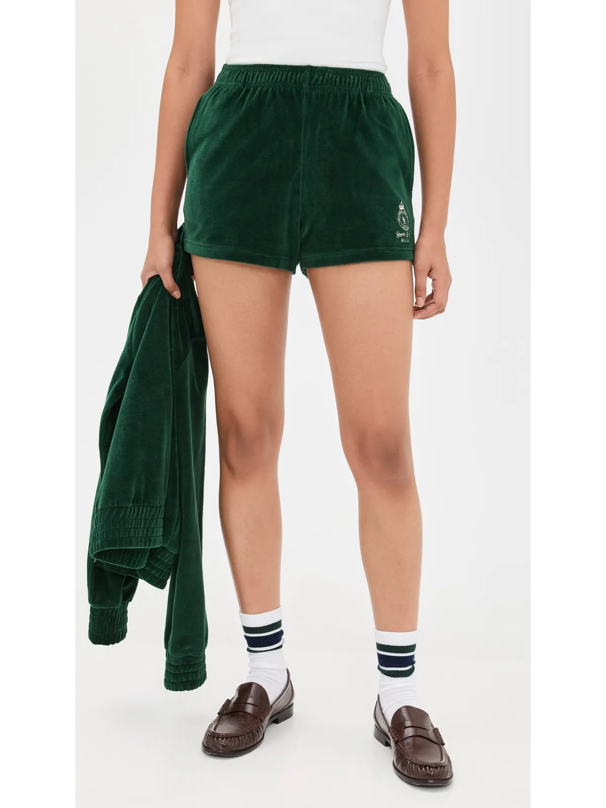 Sporty & Rich クラウン テニス ベロア ショーツ - 画像2
