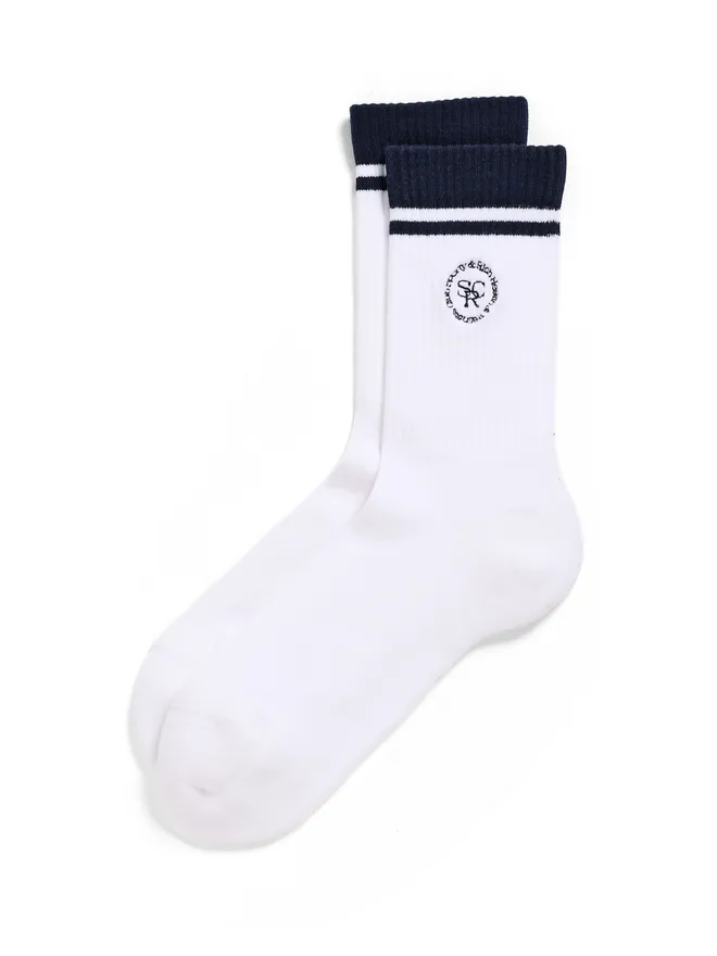 Sporty & Rich Sporty & Rich SRHWC ロゴソックス ホワイト/ダークネイビーの商品画像