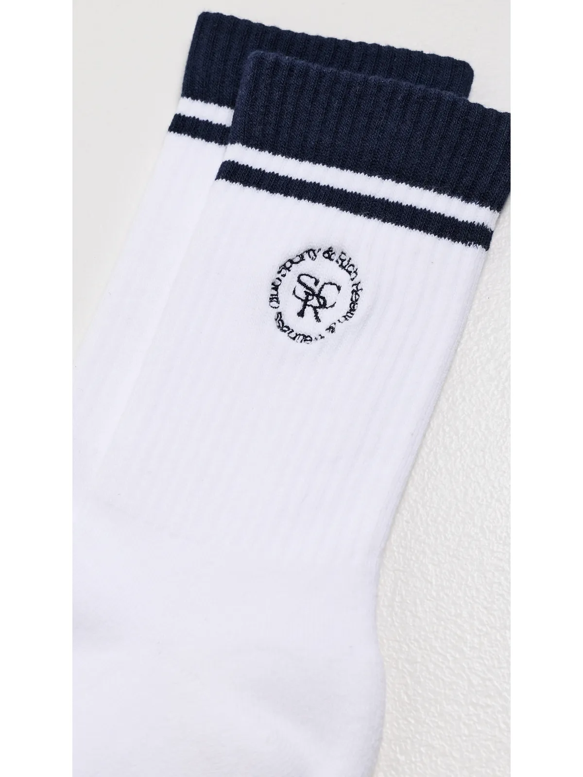 Sporty & Rich SRHWC ロゴソックス ホワイト/ダークネイビー - 画像3