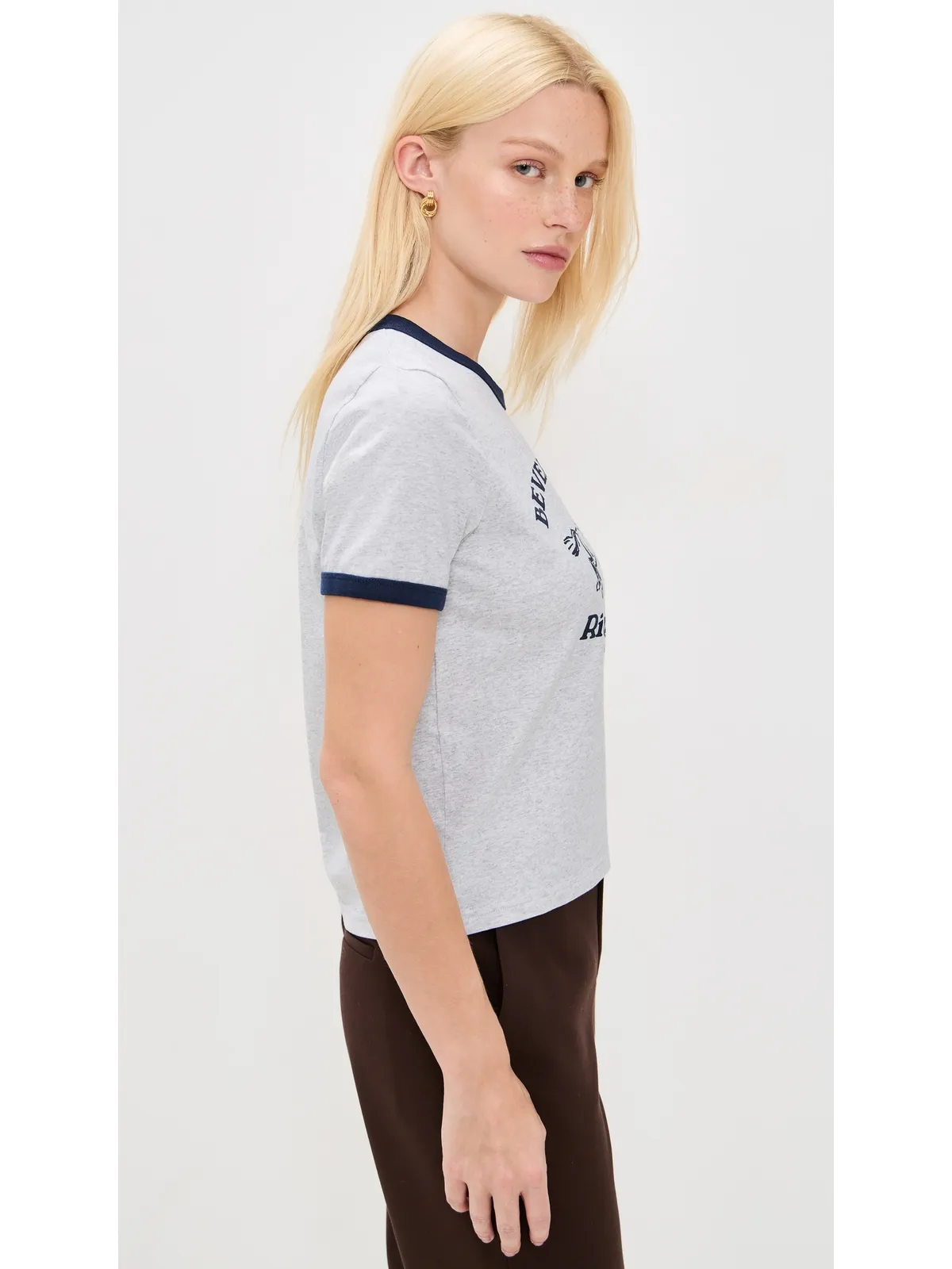 Sporty & Rich RH Riding Club Ringer Tee Heather Grey/Dark Navy - 画像4
