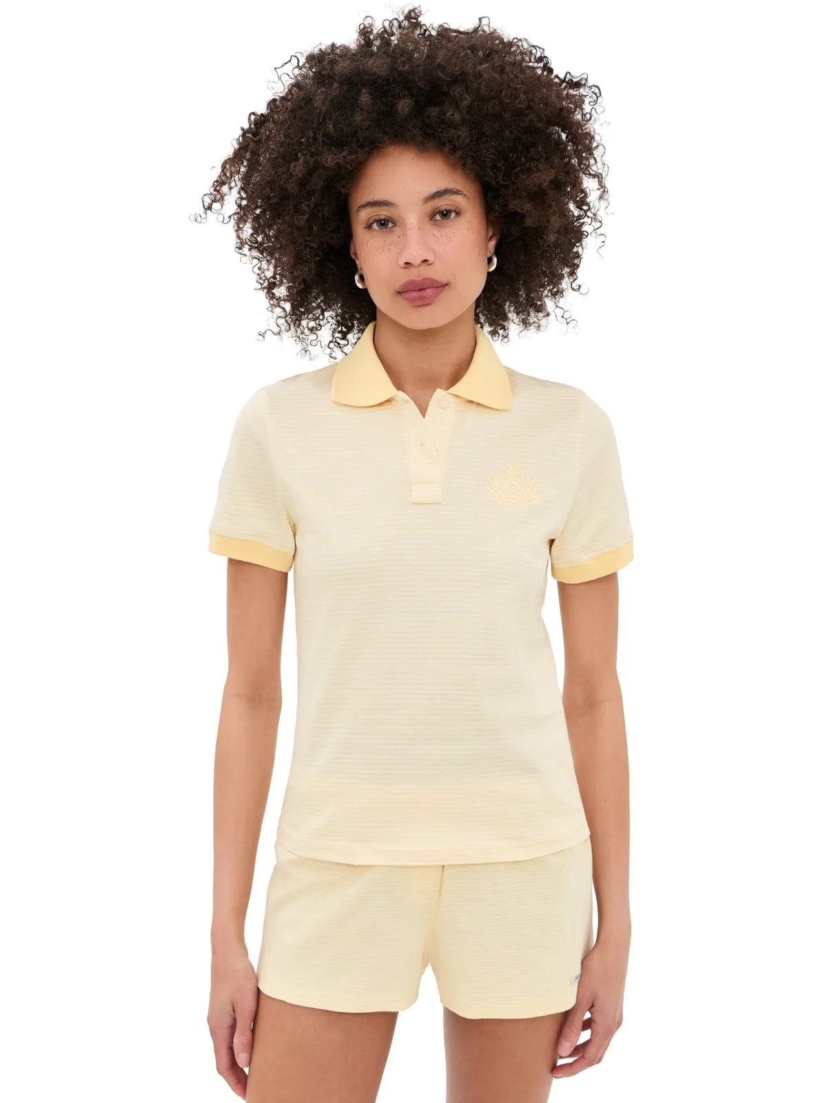 Sporty & Rich NY Crest Prep Polo アーモンドストライプ ポロシャツ - 画像1