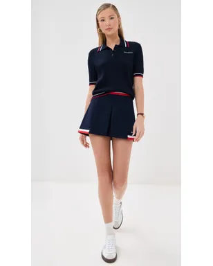 Sporty & Rich セリフ ロゴ ミラ ポロシャツ 半袖 ネイビー/ホワイト/ブライトレッド - サムネイル5