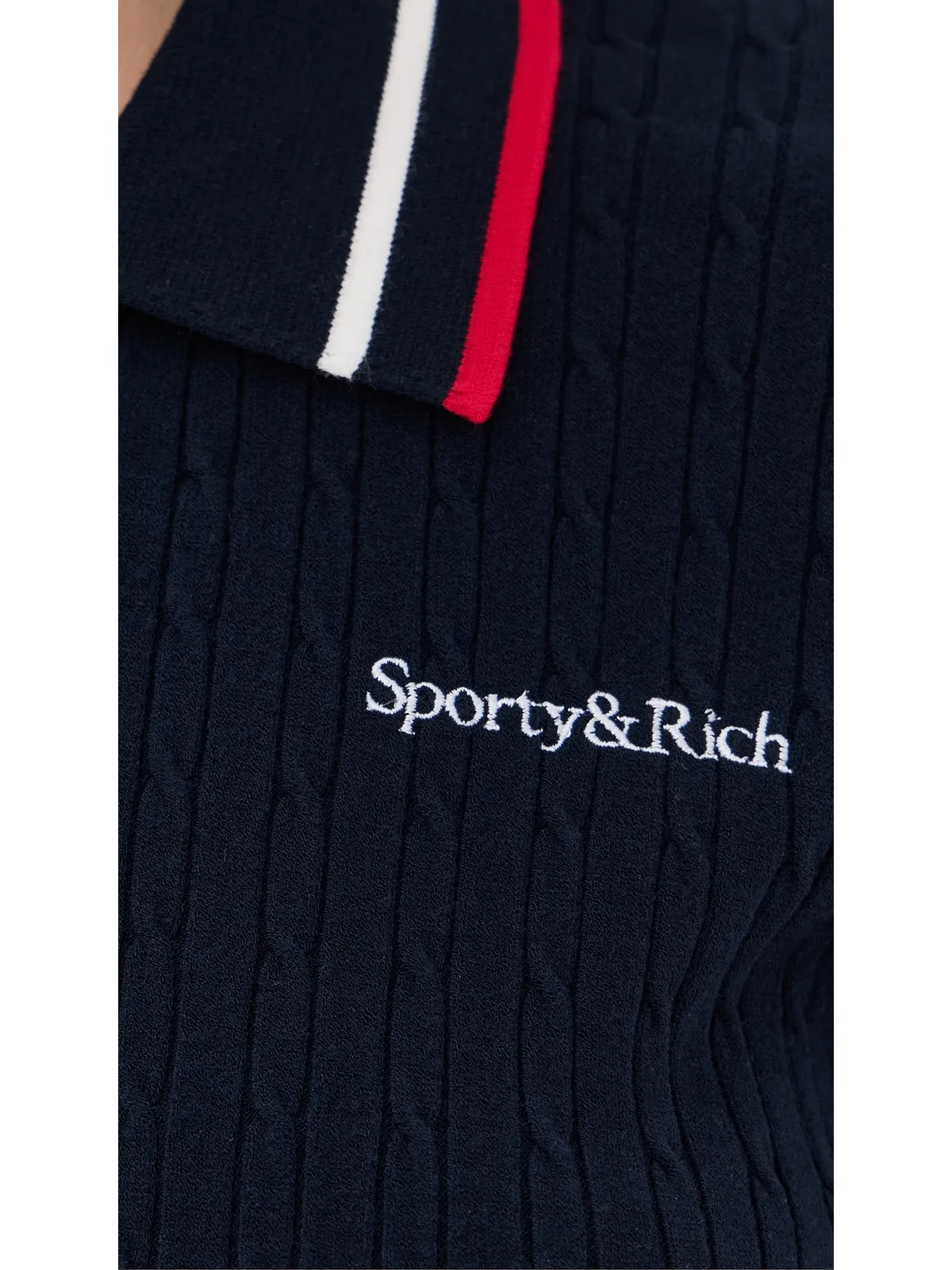 Sporty & Rich セリフ ロゴ ミラ ポロシャツ 半袖 ネイビー/ホワイト/ブライトレッド - 画像6