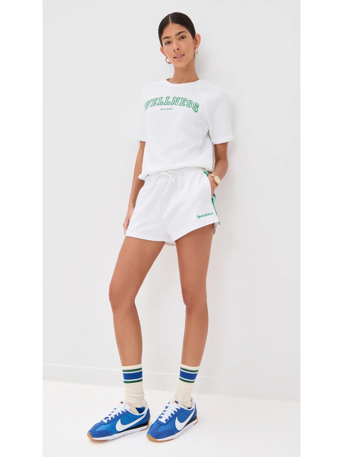 Sporty & Rich ウェルネス アイビー フロックド 半袖 クルーネック スウェットシャツ - 画像5