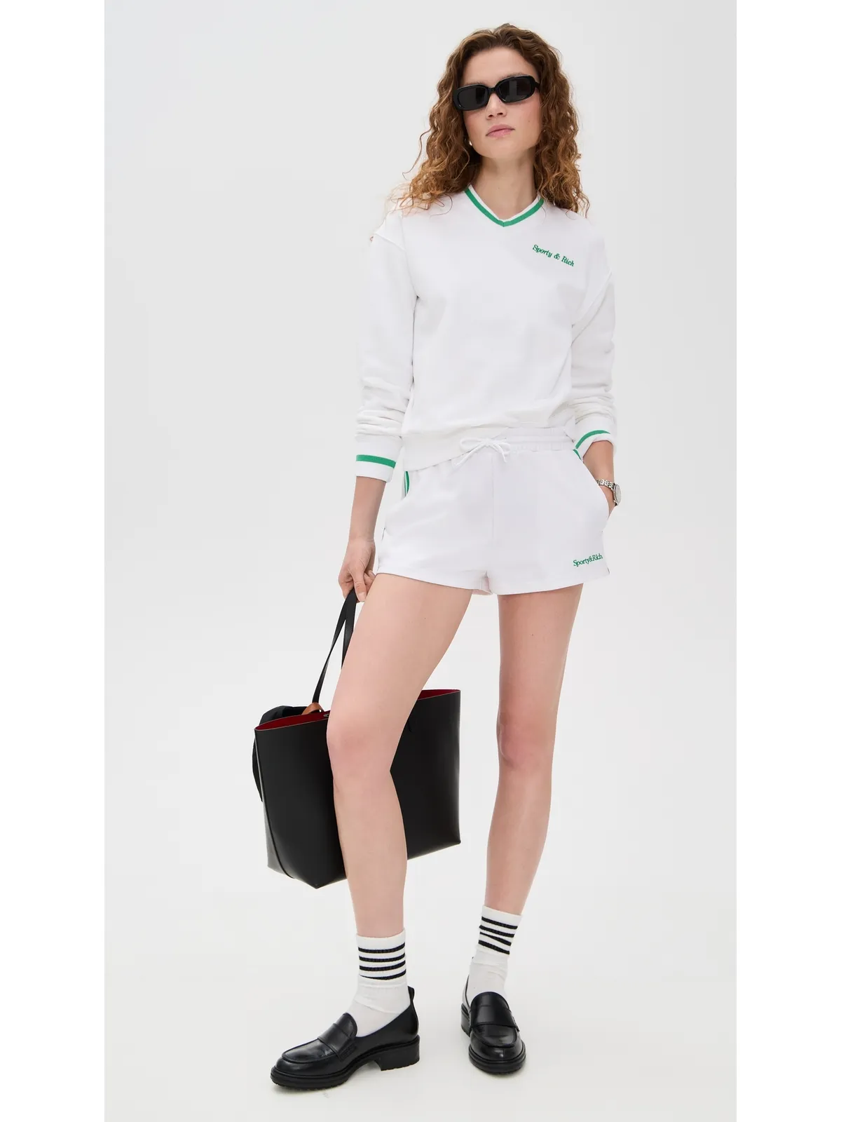 Sporty & Rich セリフロゴ刺繍ローラーショーツ - 画像5