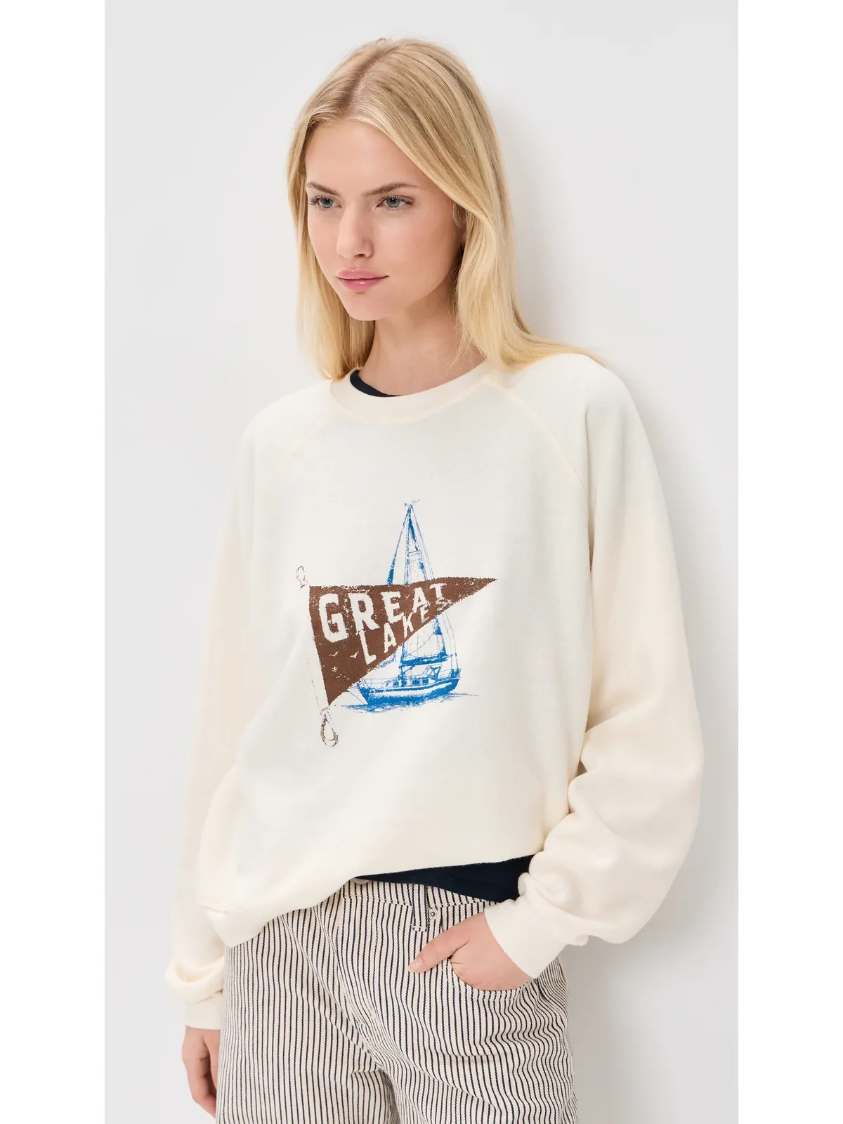 Sunny Somewhere グレートレイクス ラグラン クルーTシャツ オフホワイト - 画像2