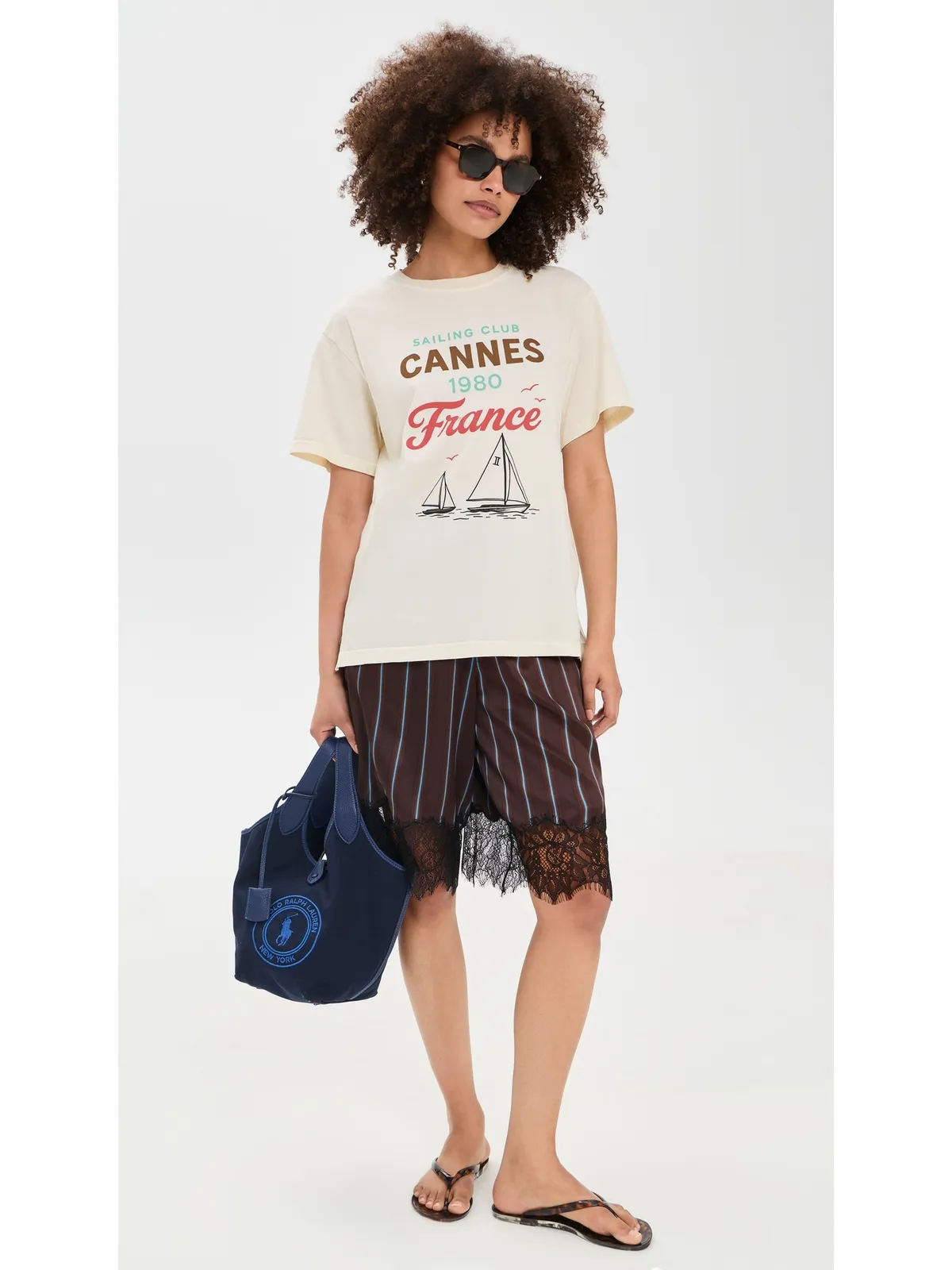 Sunny Somewhere セーリングクラブ カンヌ ボーイフレンドTシャツ - 画像5