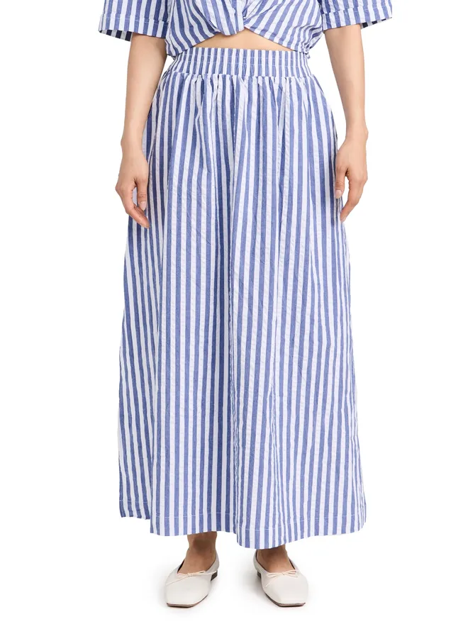 Stateside Stateside パックドストライプ ダブルスリット マキシスカート ネイビーストライプの商品画像