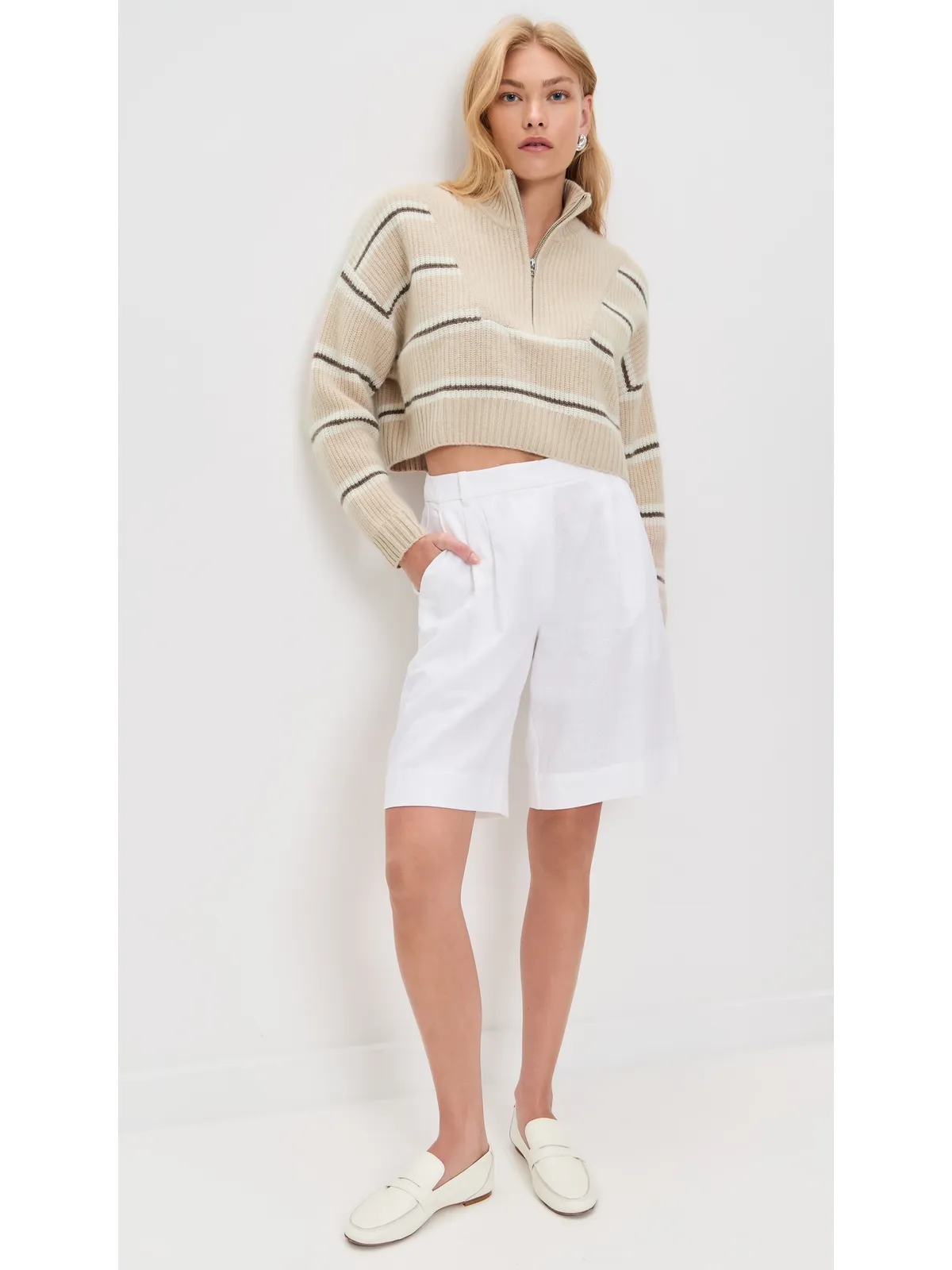 STAUD クロップドハンプトン カシミヤセーター Whisper Stripe L - 画像5
