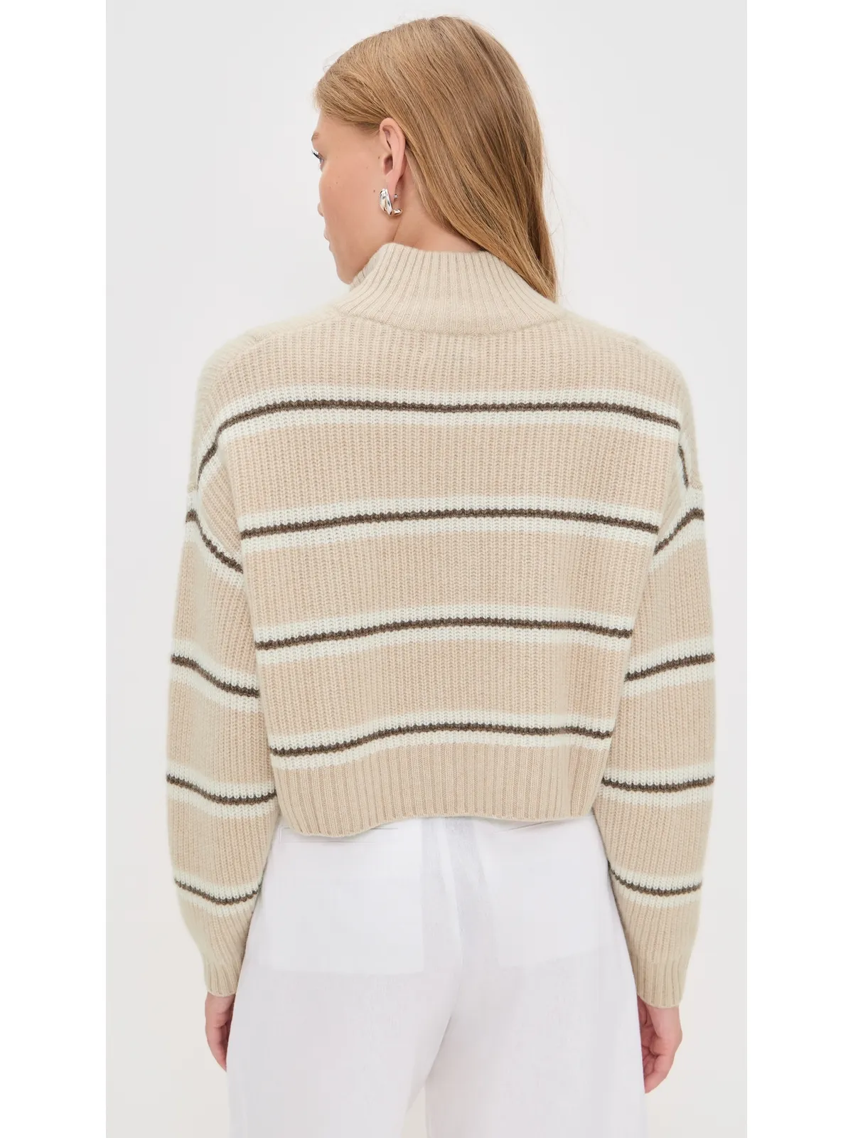 STAUD クロップドハンプトン カシミヤセーター Whisper Stripe L - 画像3