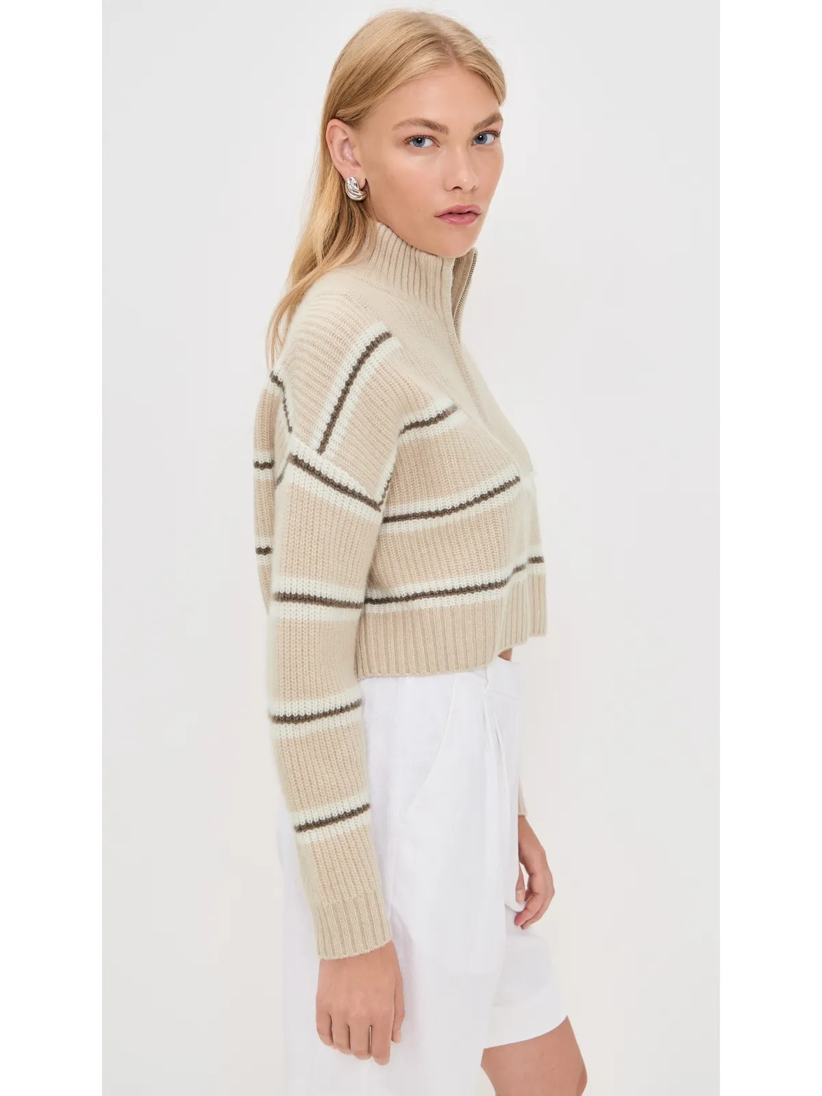 STAUD クロップドハンプトン カシミヤセーター Whisper Stripe L - 画像4