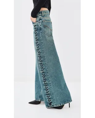 ビンテージ Stella McCartney レースアップデニムワイドレッグジーンズ ミッドブルー - サムネイル5