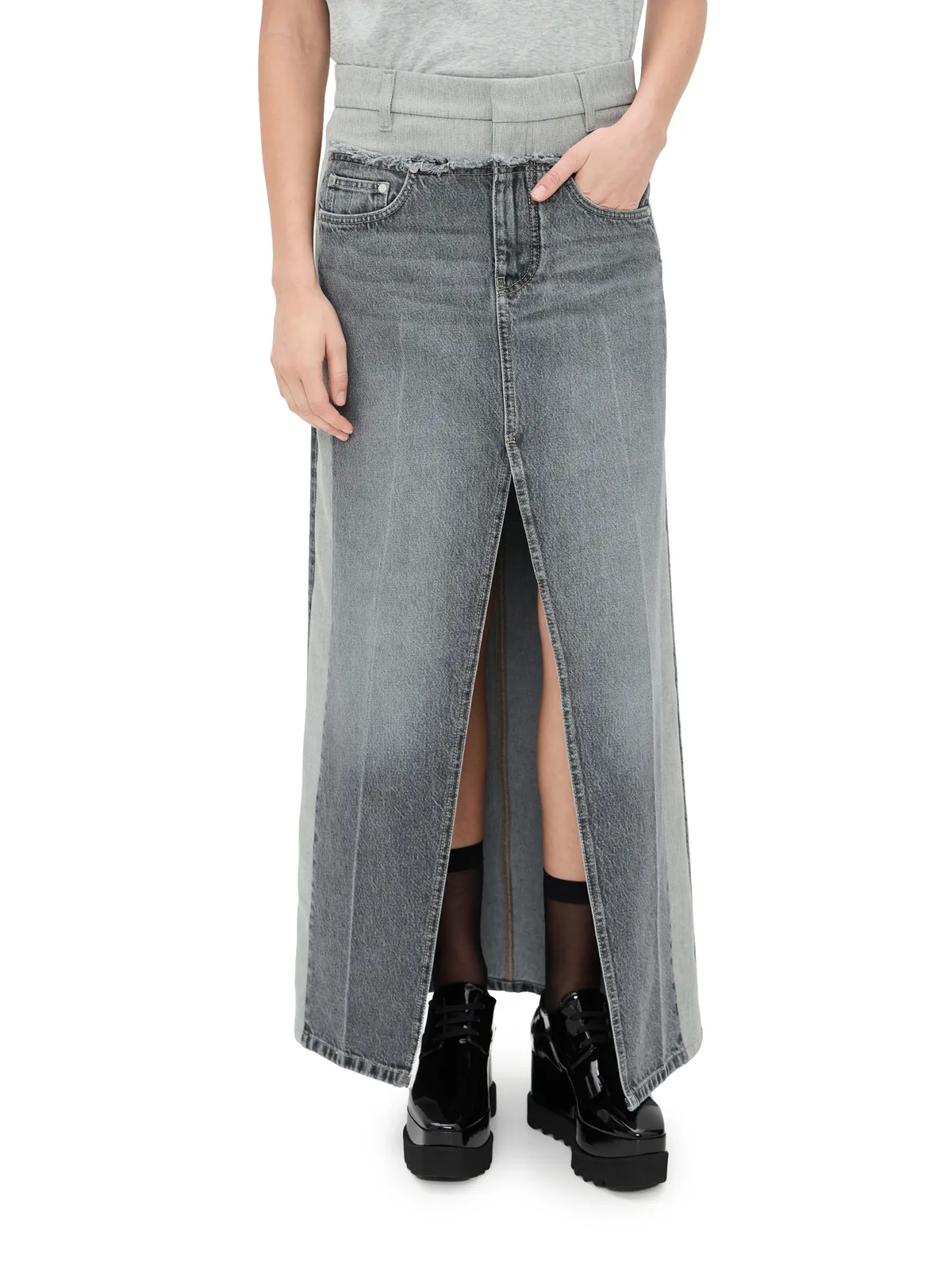 Stella McCartney テーラリング混合スカート グレーウォッシュ - 画像1