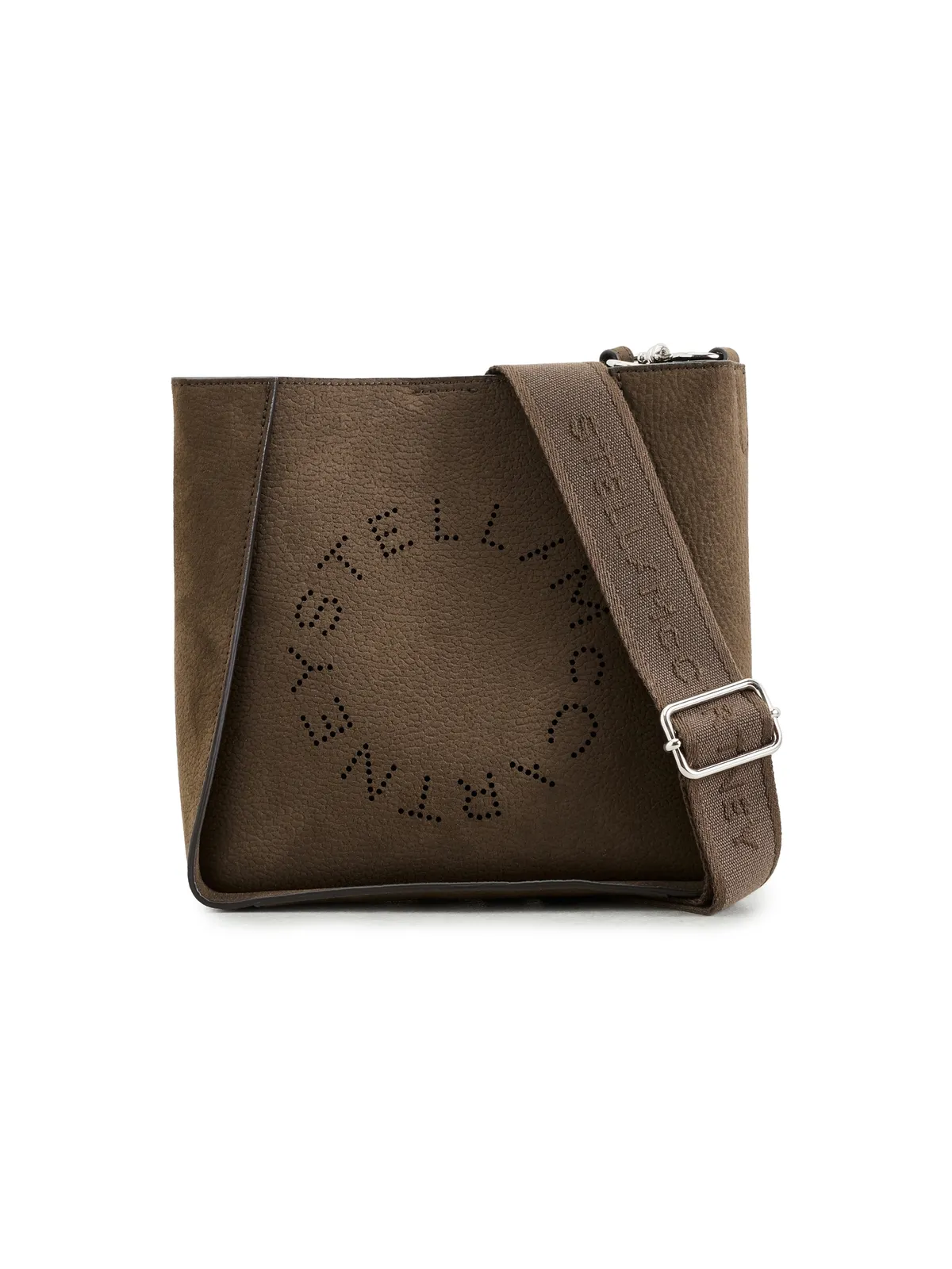 Stella McCartney ロゴエンボス グレイン加工 アルター風スエード クロスボディバッグ モカ - 画像1