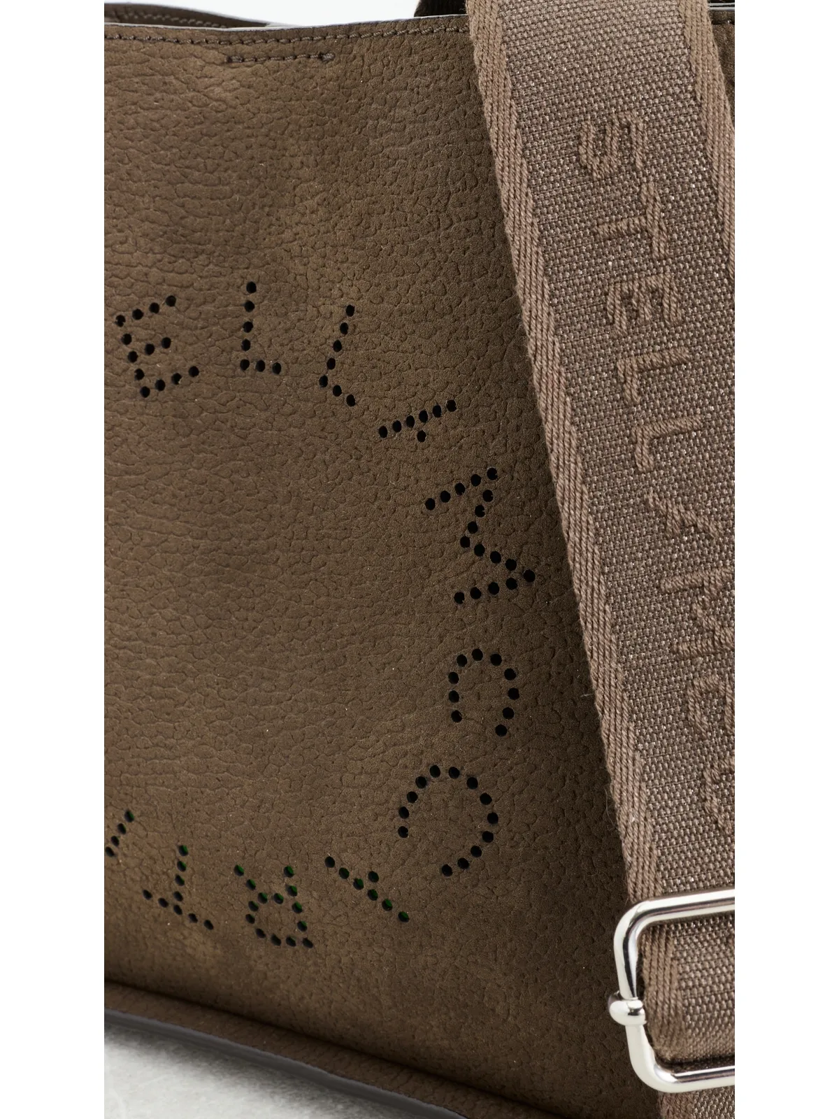 Stella McCartney ロゴエンボス グレイン加工 アルター風スエード クロスボディバッグ モカ - 画像5