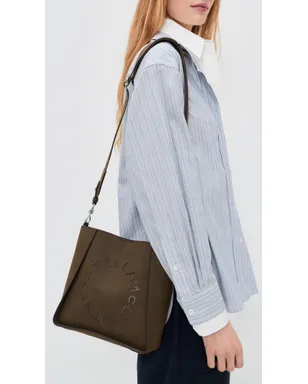 Stella McCartney ロゴエンボス グレイン加工 アルター風スエード クロスボディバッグ モカ - サムネイル3