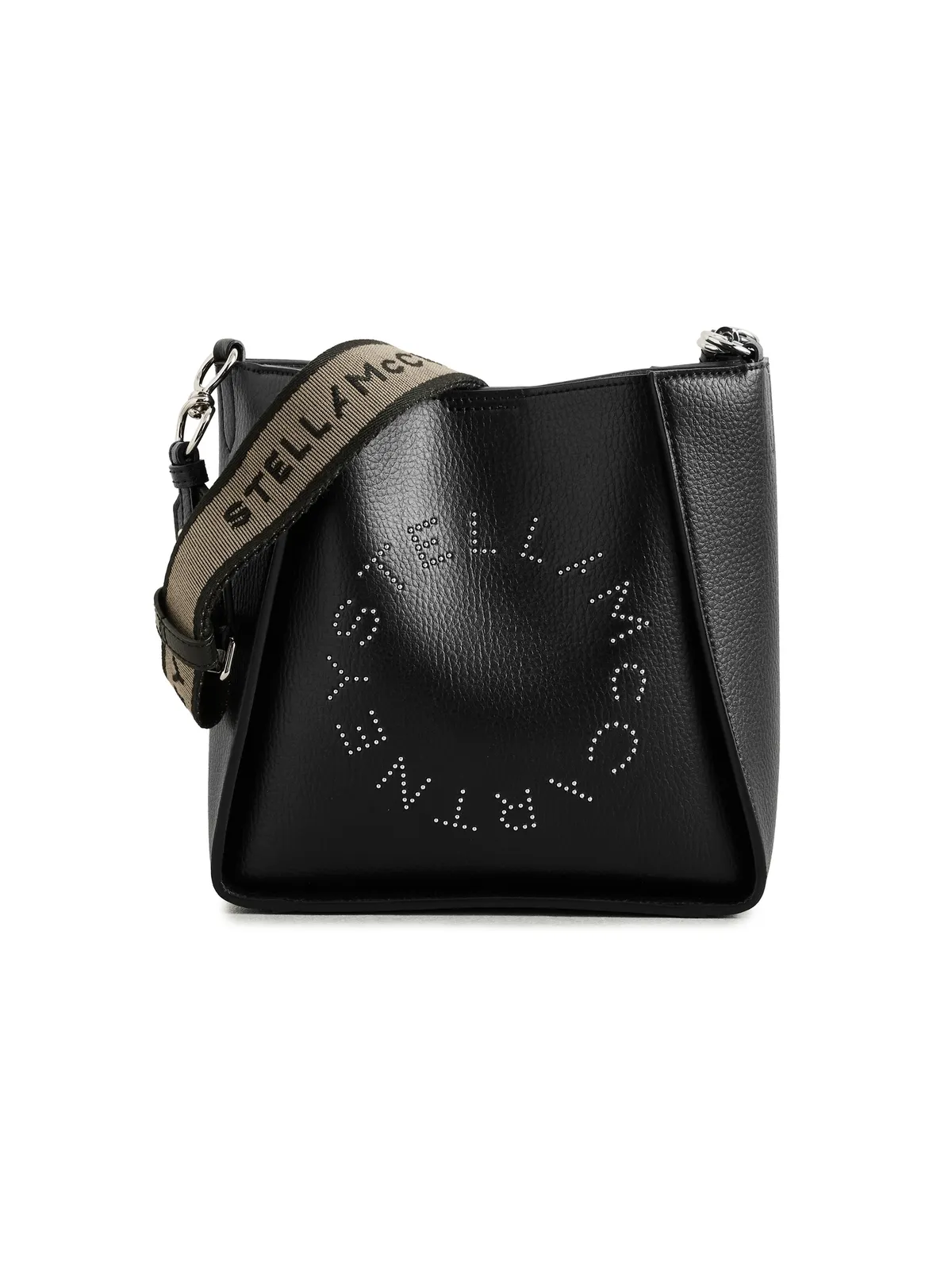 Stella McCartney スタッズ付きロゴ エコエンボス グレイン アルター マット クロスボディバッグ ブラック - 画像1