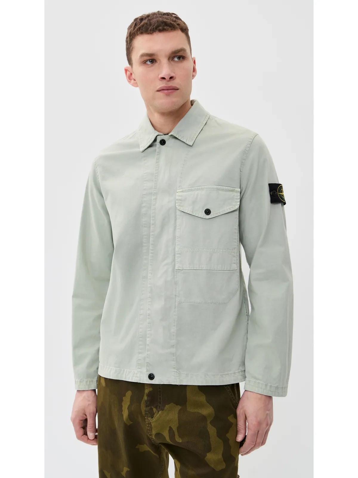 Stone Island ガーメントダイ オーバーシャツ セージ - 画像2