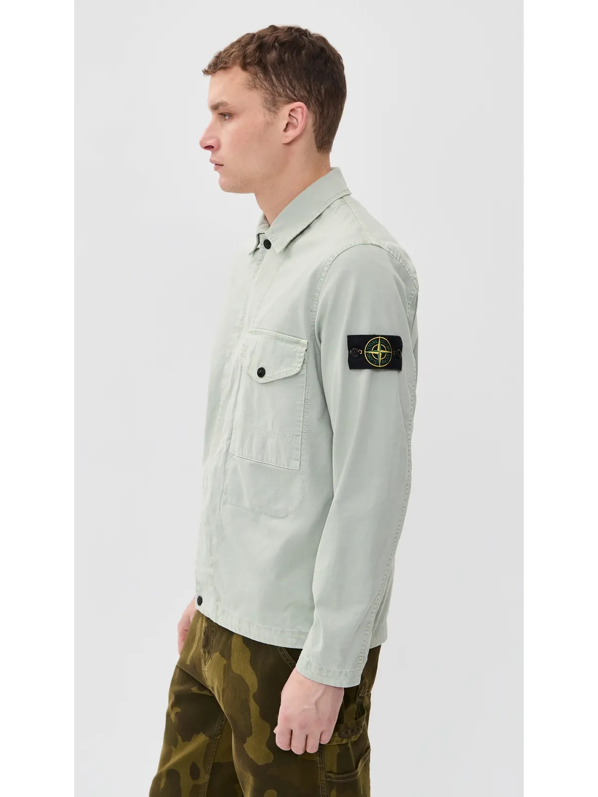 Stone Island ガーメントダイ オーバーシャツ セージ - 画像4