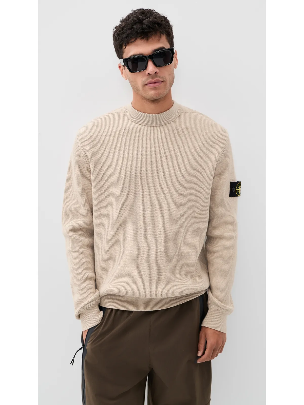 Stone Island リブ編みコットン クルーネックセーター Deserto メランジ - 画像2