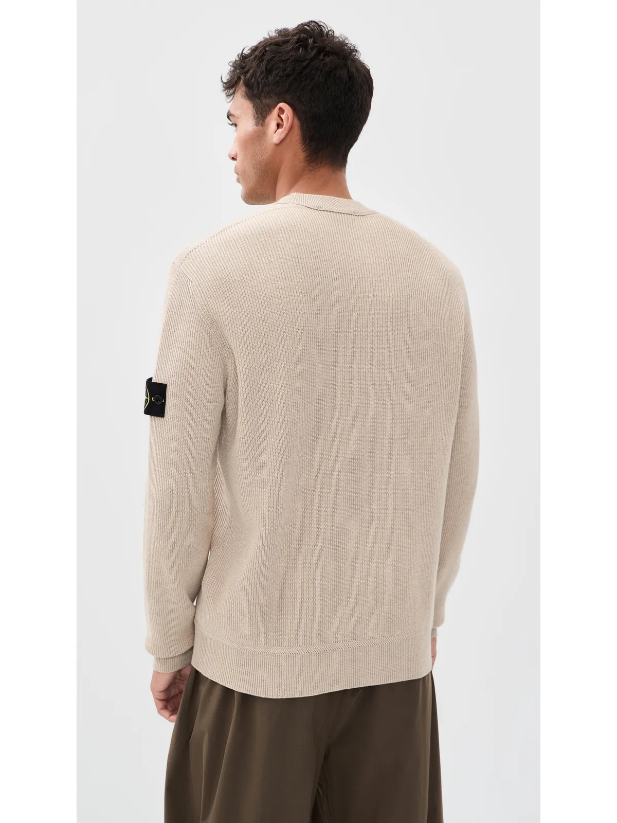 Stone Island リブ編みコットン クルーネックセーター Deserto メランジ - 画像3