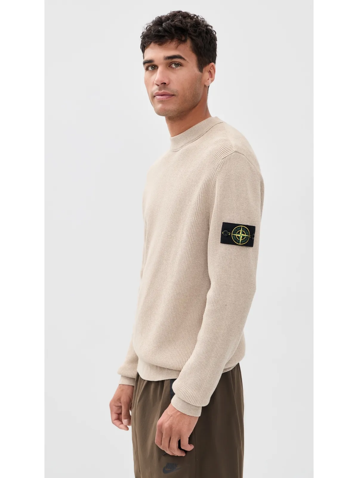 Stone Island リブ編みコットン クルーネックセーター Deserto メランジ - 画像4